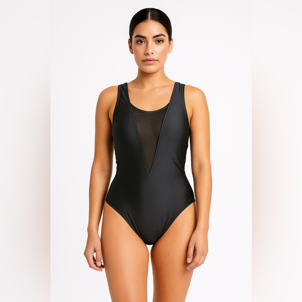 Emme Jordan Black One Piece Swimsuit‎ V Neck Sleeveless Size S